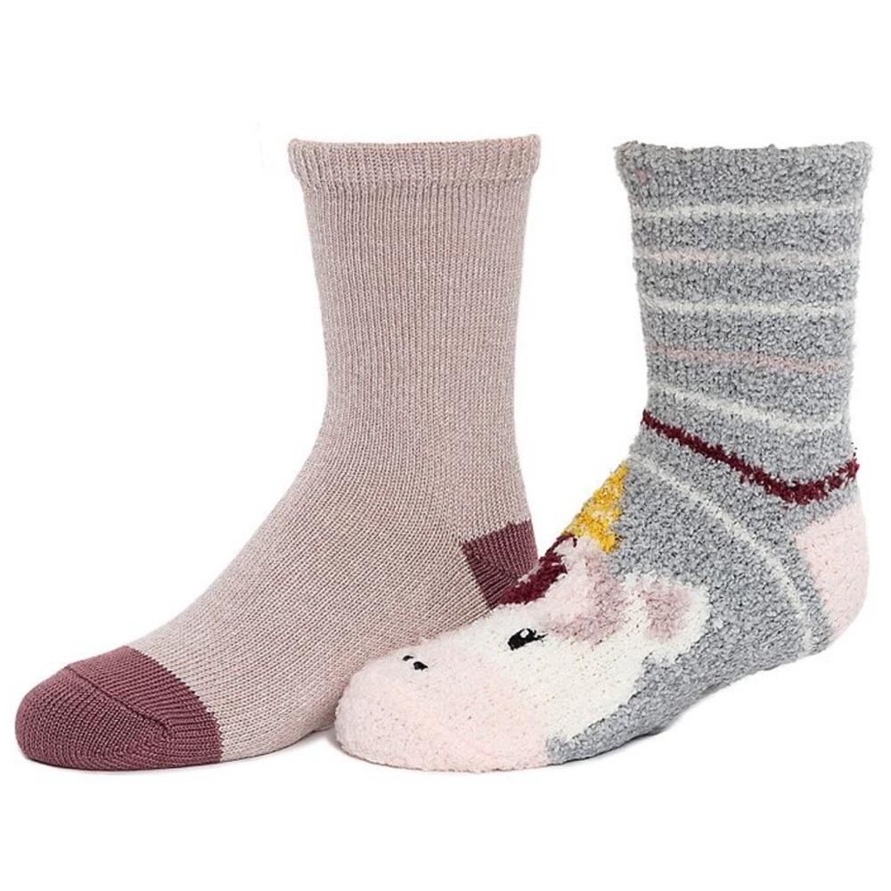 NWT Cuddl Duds girls 2 pair pack plushfill cozy unicorn slipper socks/grippers